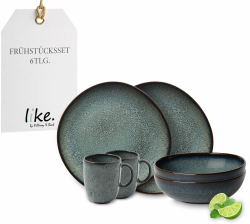 like. by Villeroy & Boch - Lave Gris Geschirr Set Aus Steingut, 6Tlg., Pottery Look, Frühstückservice Für 2 Personen, Grau Für 2 Personen Frühstücks-Set Grau Angebot bei HelloDeals