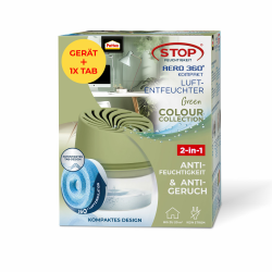 Pattex AERO 360° Kompakt Luftentfeuchter Green Colour Collection, 1 Gerät inkl. 1 Nachfülltab, Raumentfeuchter für effektive Luftzirkulation, Raumluftentfeuchter reduziert Luftfeuchtigkeit Grün Luftentfeuchter + 1 x 450g Nachfülltabs Neutral Angebot bei HelloDeals
