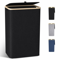 Wäschekorb mit Deckel Groß, 100L Wäschesammler schmal mit herausnehmbaren Wäschesack Laundry Baskets Wäscheschrank Wäschetruhe Wäschetonne für Schmutzwäsche Schwarz Schwarz-100l Angebot bei HelloDeals