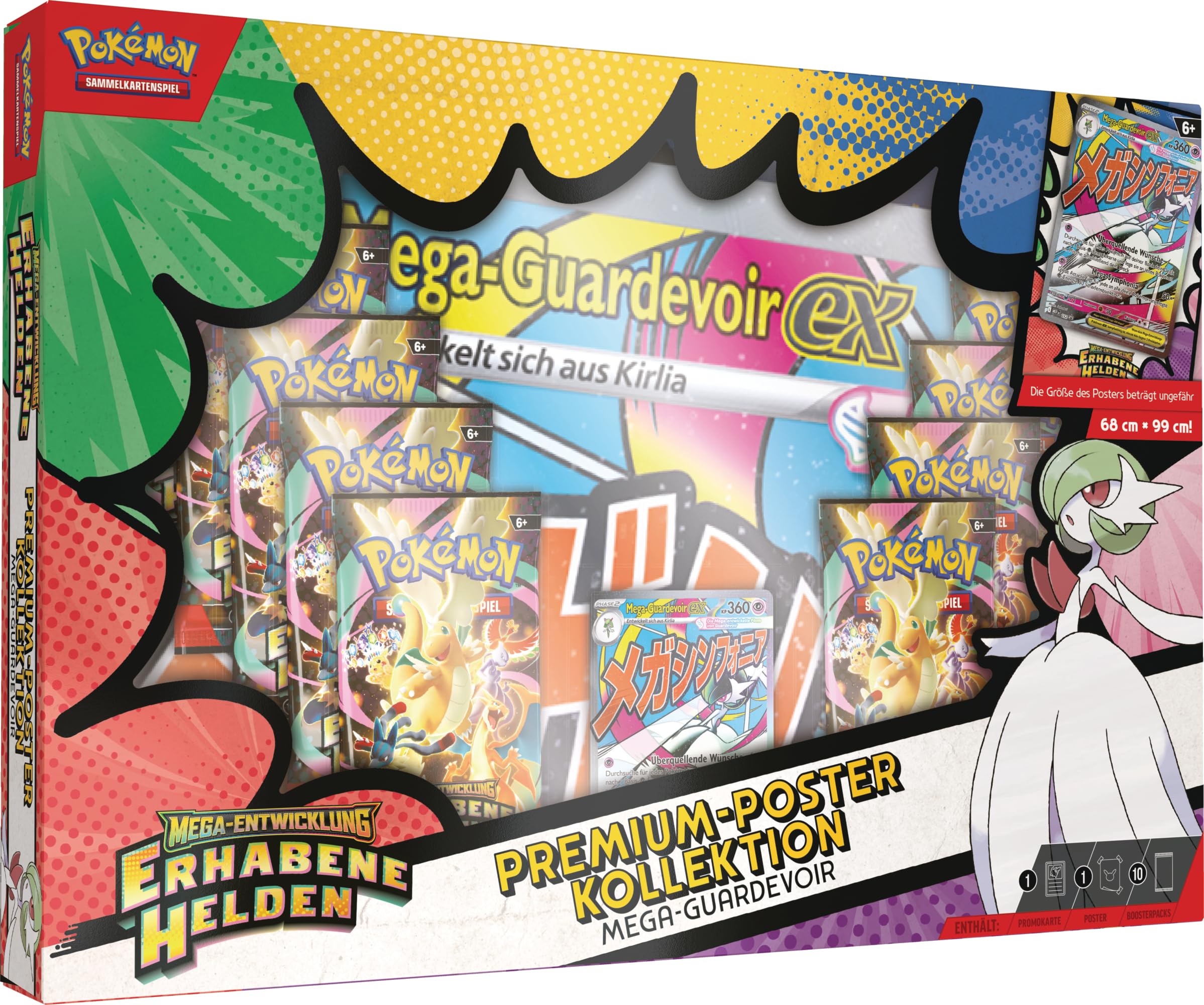 Pokémon-Sammelkartenspiel: Premium-Poster-Kollektion Mega-Entwicklung – Erhabene Helden: Mega-Guardevoir (1 holografische Promokarte, 1 doppelseitiges Poster und 10 Boosterpacks) Angebot bei HelloDeals