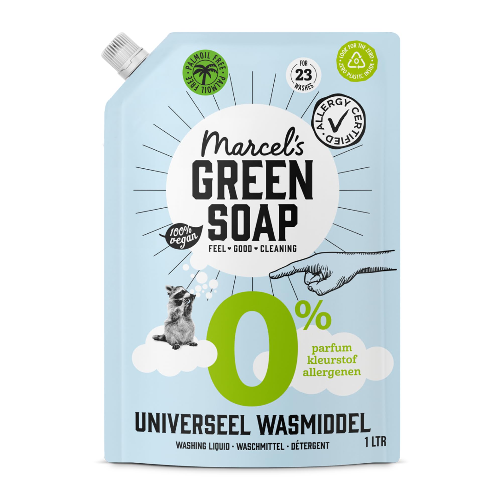 Marcel's Green Soap Universalwaschmittel Nachfüllbeutel 0% - Nachfüllpackung - Für empfindliche Haut - Ohne Parfüm und Farbstoffe - Weiße und bunte Wäsche - 23 Waschgänge - 1L Angebot bei HelloDeals