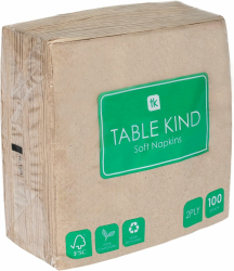 Table Kind | 100 Großpackung weiche Recycling-Papierservietten, braune Einweg-Party-Servietten, alltagstauglich, umweltfreundlich, Kraft, ungebleicht, kompostierbar, Made in EU, 2lagig, 33cm 13 inches x 13 inches Angebot bei HelloDeals