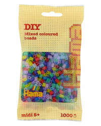 Hama Perlen 207-53 Bügelperlen Beutel mit ca. 1.000 bunten Midi Bastelperlen mit Durchmesser 5 mm im Transparent Mix, kreativer Bastelspaß für Groß und Klein Angebot bei HelloDeals