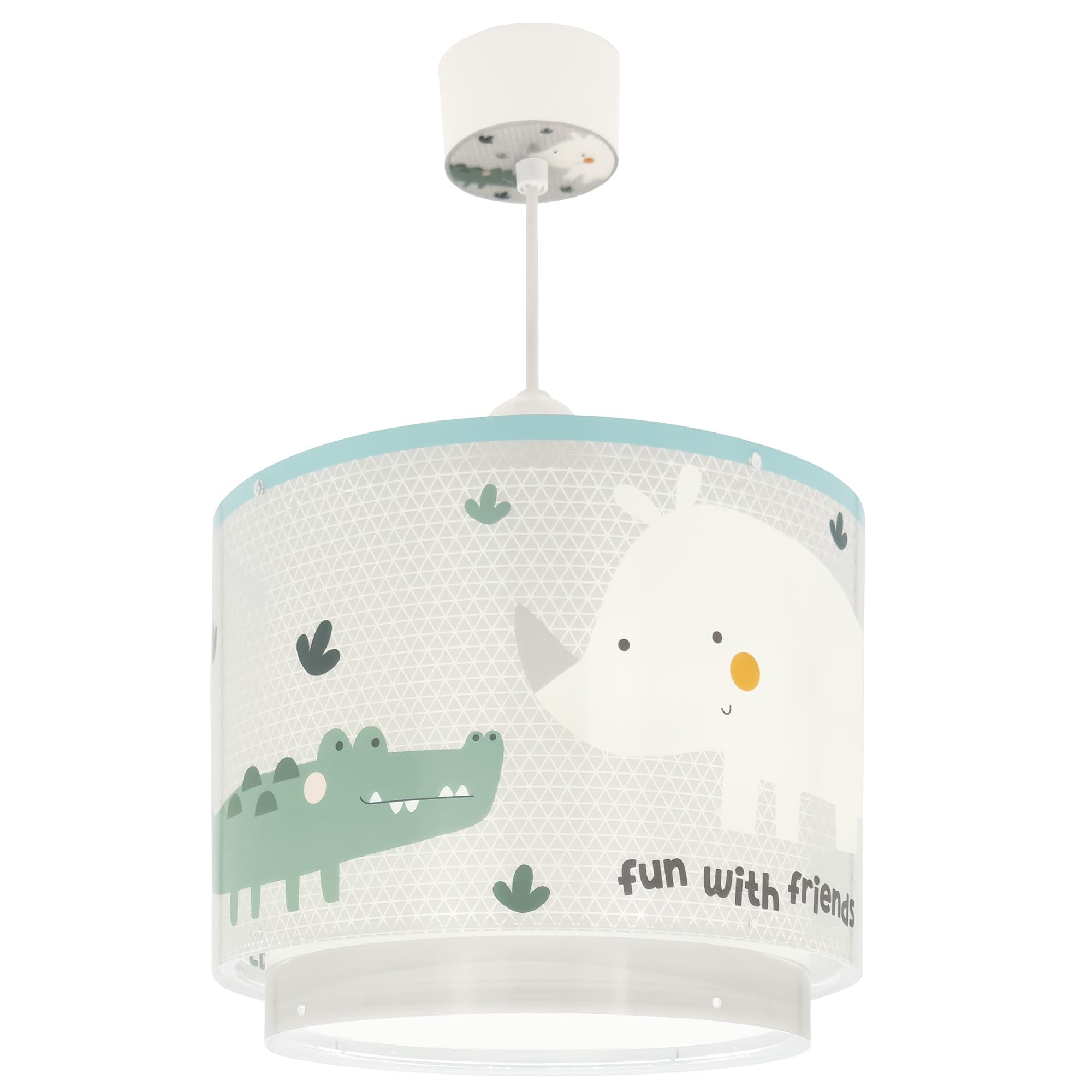 Dalber Lampe kinderzimmer, kinderlampe Pendelleuchte Hängelampe, Deckenleuchte Kinder, Deckenlampe kinderzimmer, Rhino & Croco Nashorn und Krokodil, Weiß Angebot bei HelloDeals