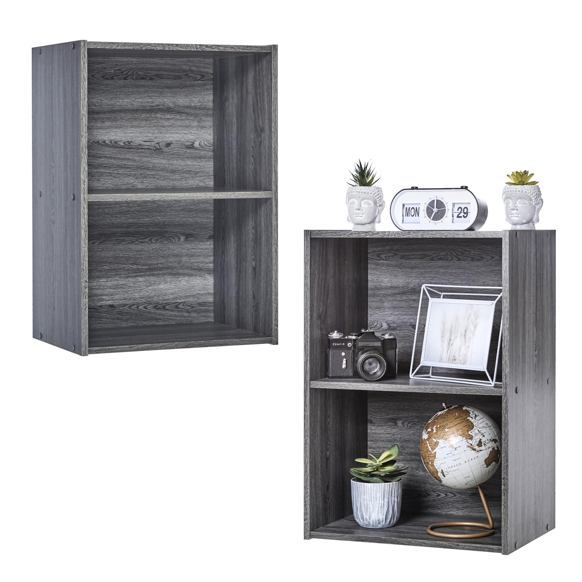 Iris Ohyama, Bücherregal, Set mit 2 Beistellmöbeln, Aufbewahrungsfächer aus Holz, Design, Solide, Büro, Schlafzimmer, Wohnzimmer - CX-2 - Eiche Grau Eiche Grau 2er-Set 2 Würfel Angebot bei HelloDeals