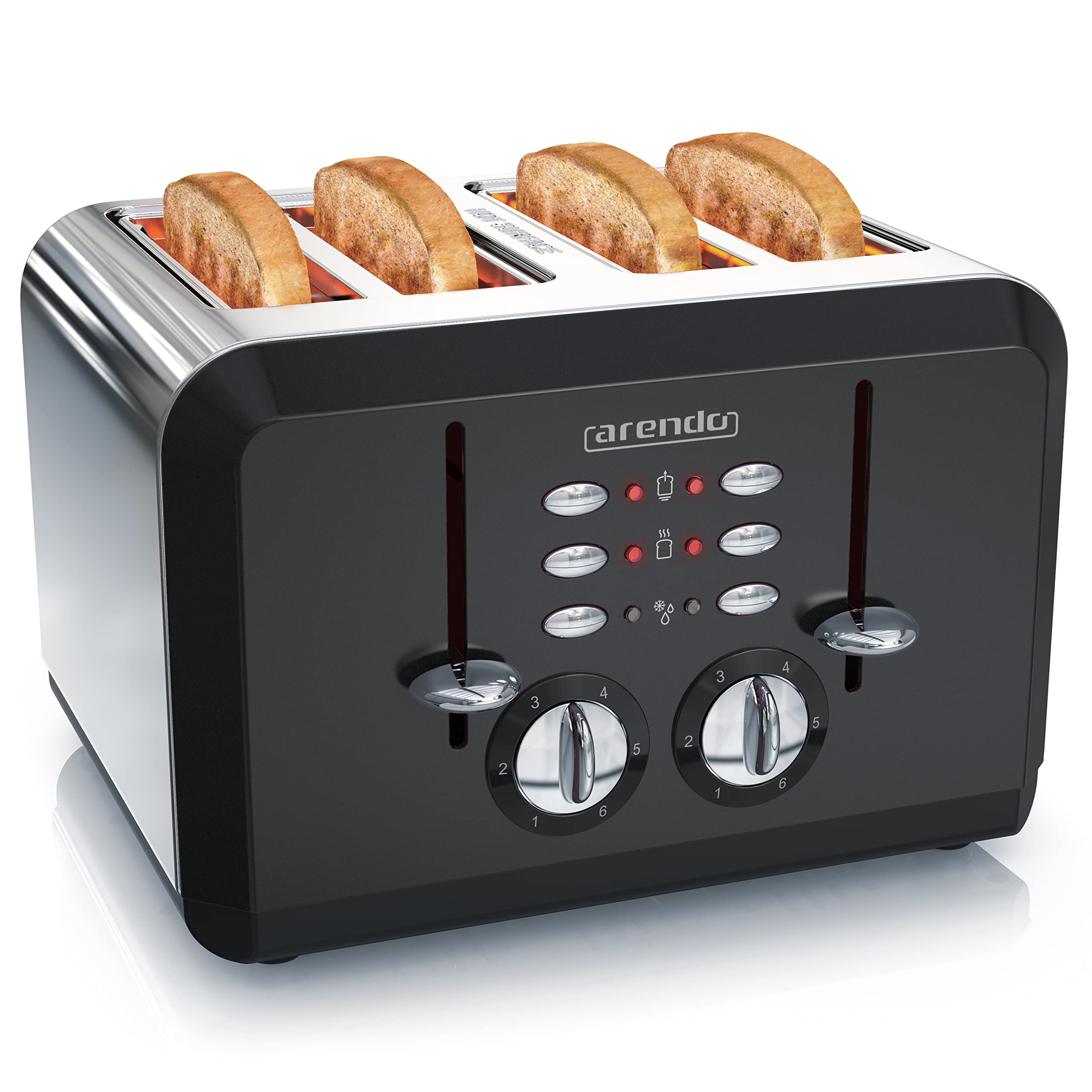 Arendo - Automatik Toaster 4 Scheiben in Edelstahl - bis zu vier Sandwich und Toast-Scheiben - Bräunungsgrad 1-6 - Aufwärm- und Auftaufunktion - Krümelschublade - 1630 Watt - GS zertifiziert A: Schwarz Angebot bei HelloDeals