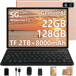 2026 Neueste Tablet 10 Zoll Android Tablet,22GB RAM+128GB ROM/1TB TF, Octa-Core, 2.0GHz,5G+2.4G WiFi, BT 5.0, 8000mAh, Widevine L1,8+5MP, AGPS, 2 in 1 Tablet PC Mit Tastatur und Maus-Roségold E6 Roségold Angebot bei HelloDeals