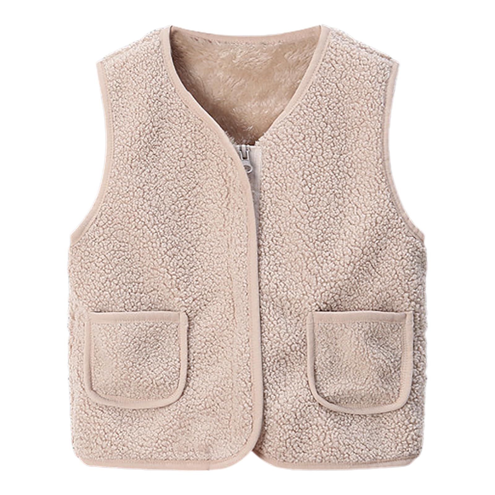 Baby Weste Mäntel Jungen Mädchen Winter Warme Fleece Jacke Solide Leichte Weste Tops Gilet Teddy Mantel Baby Armellos Waistcoat Kleinkind Ärmellose Warmen Fleeceweste Flauschige Outwear mit Tasche 120 Weiß Angebot bei HelloDeals