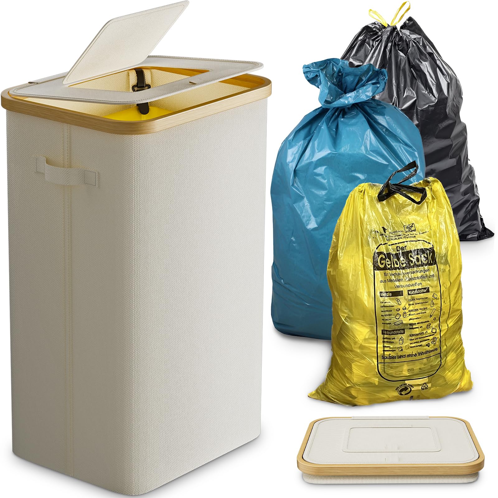 Gelber Sack Ständer Stabil mit Deckel - Großer Mülleimer & Müllsackhalter für Küche & Haushalt | 70L-120L Müllsystem Behälter Weiß - Praktischer Müllsackständer Angebot bei HelloDeals