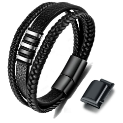 Geschenk für Männer - Herren Armband - Lerderarmband - Leder Armreif schwarz - geflochten Echtleder Breites Wickelarmband mit Magnet Verschluss Männergeschenke Modern Angebot bei HelloDeals