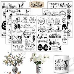 6 Stück Rub On Sticker Ostern, Transferaufkleber, Sprüche Frohe Ostern Frühling - Rub On Folie Transferaufkleber zum Basteln und Dekorieren für Raysin Keraflott Möbel Glas Holz Osterdeko Angebot bei HelloDeals