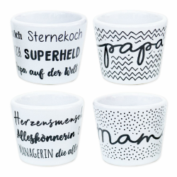 Papierdrachen - 4er Set Eierbecher Porzellan - Mama & Papa - Geschenk für Eltern - mit Motiv innen - Frühstücks-Set - Weiß Schwarz Mama und Papa Angebot bei HelloDeals
