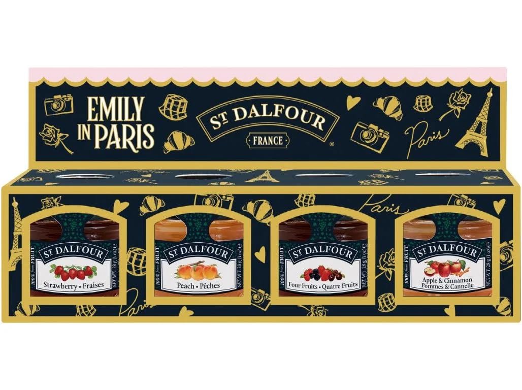 St. Dalfour Mini Marmelade Emily in Paris -100% Frucht, Fruchtaufstrich aus Frankreich, Portionspackungen 4 x 28 g (Erdbeere/Himbeere/Blaubeere/Aprikose) Angebot bei HelloDeals