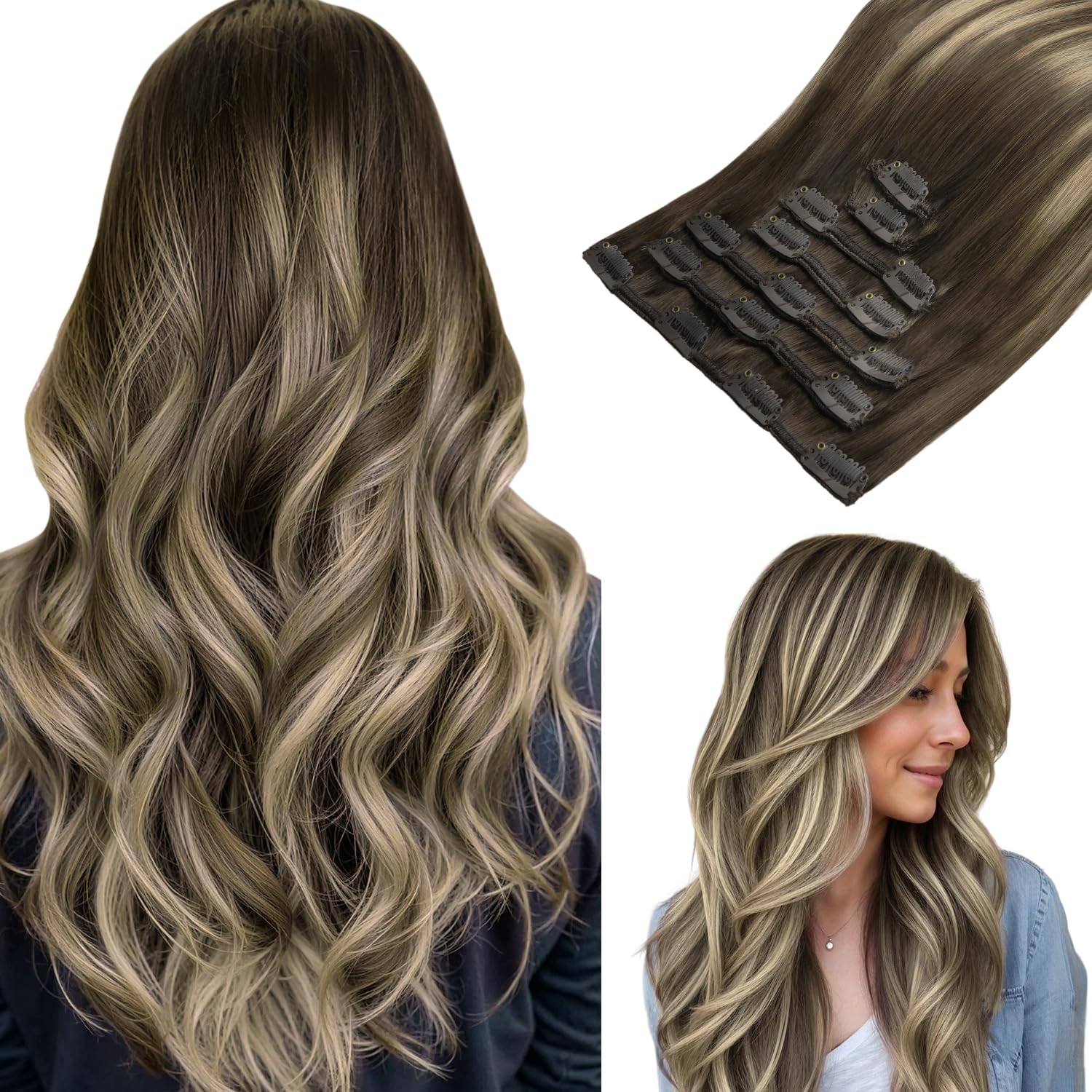 hotbanana Clip In Extensions Echthaar, Schokoladenbraun mit Honigblond 50cm 120g 7 Stück Unsichtbar Clip In Echthaar Extensions Günstig Haarverlängerung Glatt Remy Hair Extensions 20 Zoll 7pcs-50cm-120g 9-Clip-#4/26/4 Schokoladenbraun mit Honigblond Angebot bei HelloDeals