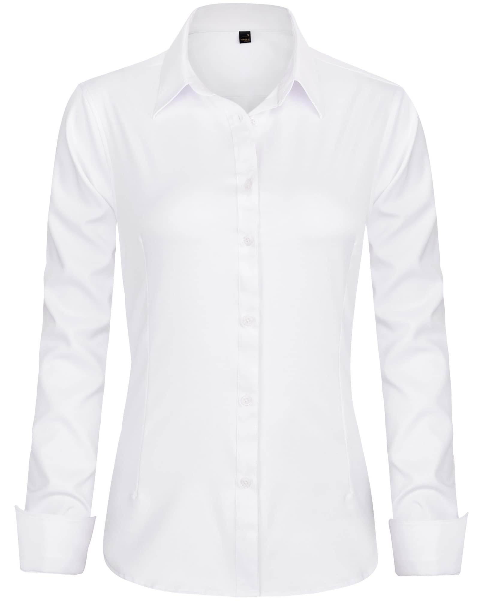 J.VER Bluse Damen Casual Business Bluse Damen Button Down Shirts Klassische Langarm Kragen Tops Bügelleichtes Modern Oberteil Weiß M Angebot bei HelloDeals