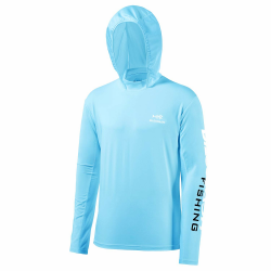 Bassdash Herren Kapuzenpullover Shirt Sonnenschutz UPF50+ UV Pullover Langarm Hoodie für Angeln Rash Guard L Himmelblau / Weißes Logo Angebot bei HelloDeals
