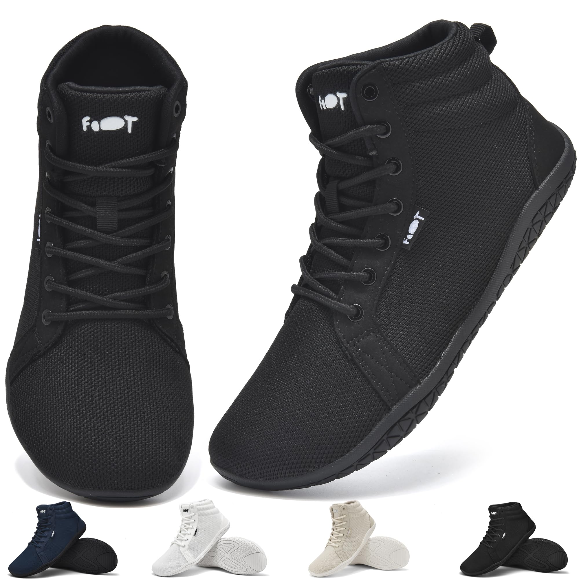 Barfuss Schuhe Damen Herren Hi top Sneaker Barfußschuhe Leicht Breite Minimalistische Walking Zehenschuhe Zero Drop Sohle Unisex Trail Fitness rutschfest 44 EU Weit Schwarz Angebot bei HelloDeals