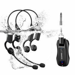 KIMAFUN IP67 wasserdichtes drahtloses Fitness-Mikrofon, 2.4G leichtes ergonomisches Headset Mikrofon für Schwimmbad, Fitness-Sport, Yoga, Gym, Unterricht, Speaker, Laptop, Tablet für 2 Personen, GWP92 GWP92(2TX+1RX) Angebot bei HelloDeals