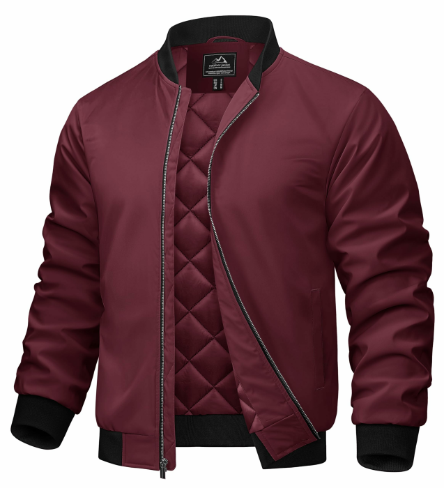 TACVASEN Herren Bomberjake Leichte Steppjacke Winter Übergangsjacke Frühling Windbreaker Fliegerjacke mit Innentasche S WeinRot Angebot bei HelloDeals