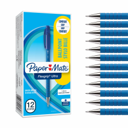Paper Mate Flexgrip Ultra-Kugelschreiber mit Kappe | mittlere Spitze (1,0 mm) | blau stifte set | Schulsachen und bürobedarf | 12er-Box Mittlere Spitze (1,0 mm) Blau Angebot bei HelloDeals