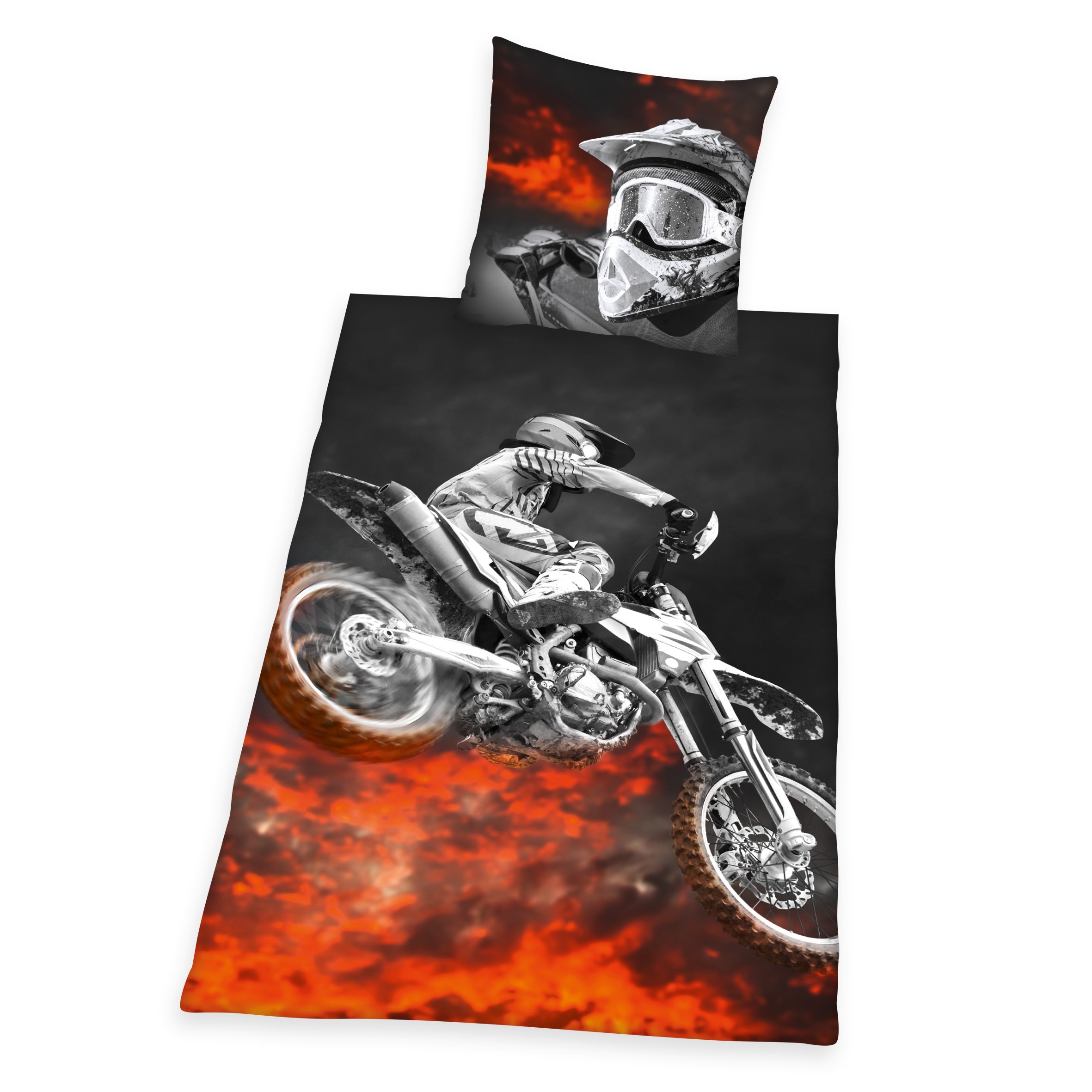 Herding Young Collection Bettwäsche-Set, Motocross Wendemotiv, Bettbezug 135 x 200 cm, Kopfkissenbezug 80 x 80 cm, Polyester, Schwarz Angebot bei HelloDeals
