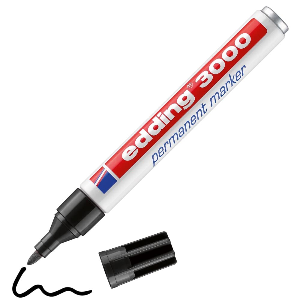 edding 3000 Permanentmarker - schwarz - 1 Stift - Rund-Spitze 1,5-3 mm - schnell trocknender Permanent Marker - wasserfest, wischfest - für Karton, Kunststoff, Holz, Metall - Universalmarker Schwarz 1 stück (1er Pack) Angebot bei HelloDeals