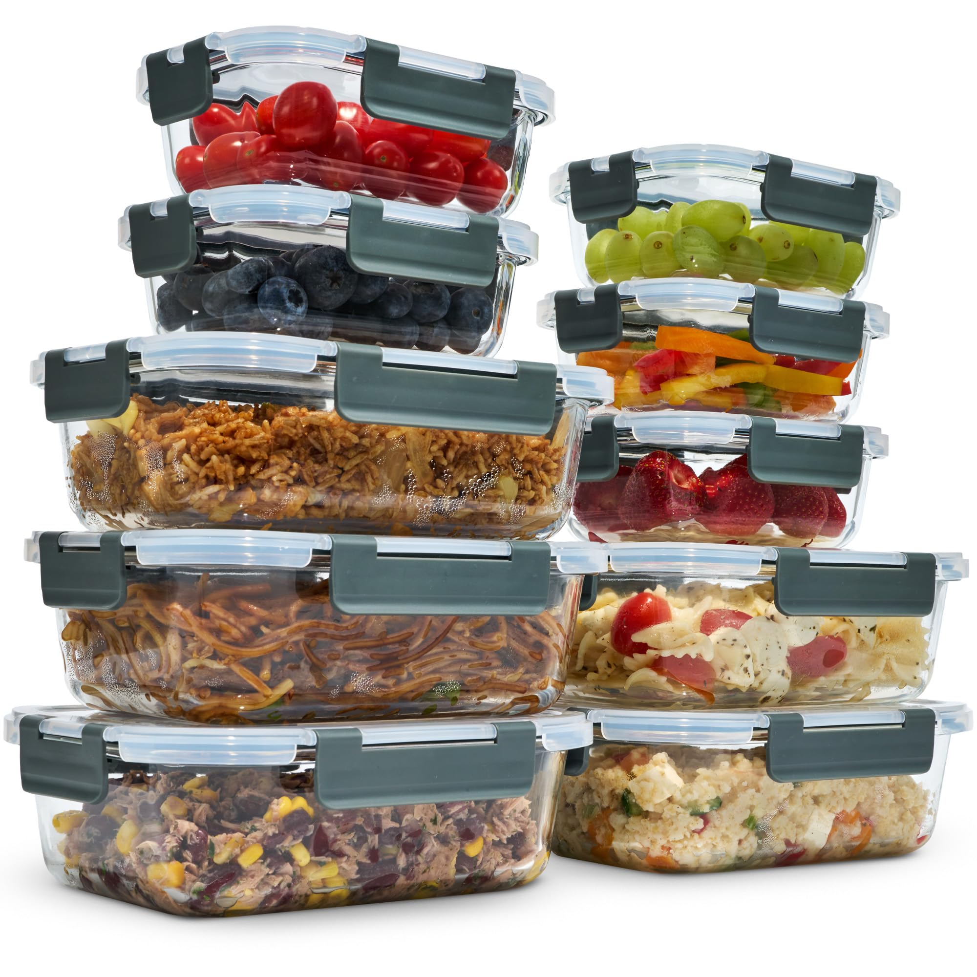 uandu Glasbehälter mit Deckel – Meal Prep Boxen Set 10-teilig – Frischhaltedosen Glas BPA-frei – Spülmaschinen-, Mikrowellen- & Gefrierschrankgeeignet Anthrazit 10er Set Angebot bei HelloDeals