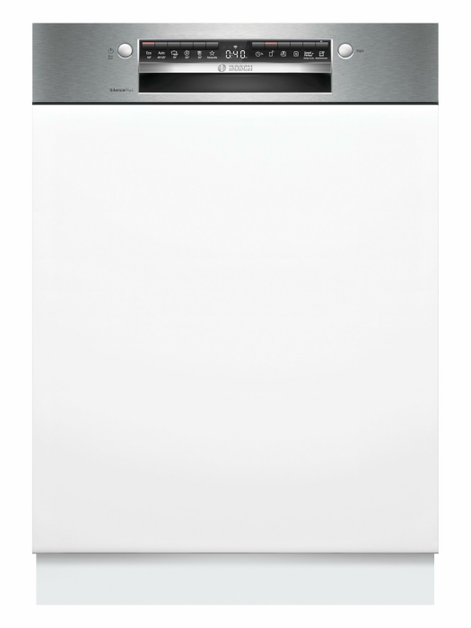 Bosch SMI4EVS08E, Serie 4, Smarter Geschirrspüler Teilintegriert 60 cm, Besteckschublade, Spülmaschine mit Programmassistent, sehr Leise, Oberkorb höhenverstellbar, Automatische Türöffnung, Edelstahl Serie 4 EEK B Besteckschublade Angebot bei HelloDeals