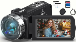 Videokamera Camcorder 4K HD 80MP 30FPS mit IR Nachtsicht, 18X Digitalzoom Webcam Videokameras, 3,0-Zoll 270° Drehung Ausgestattet IPS Screen Vlogging Camera für YouTube mit 2 Akkus, 32GB-SD-Karte Schwarz Angebot bei HelloDeals
