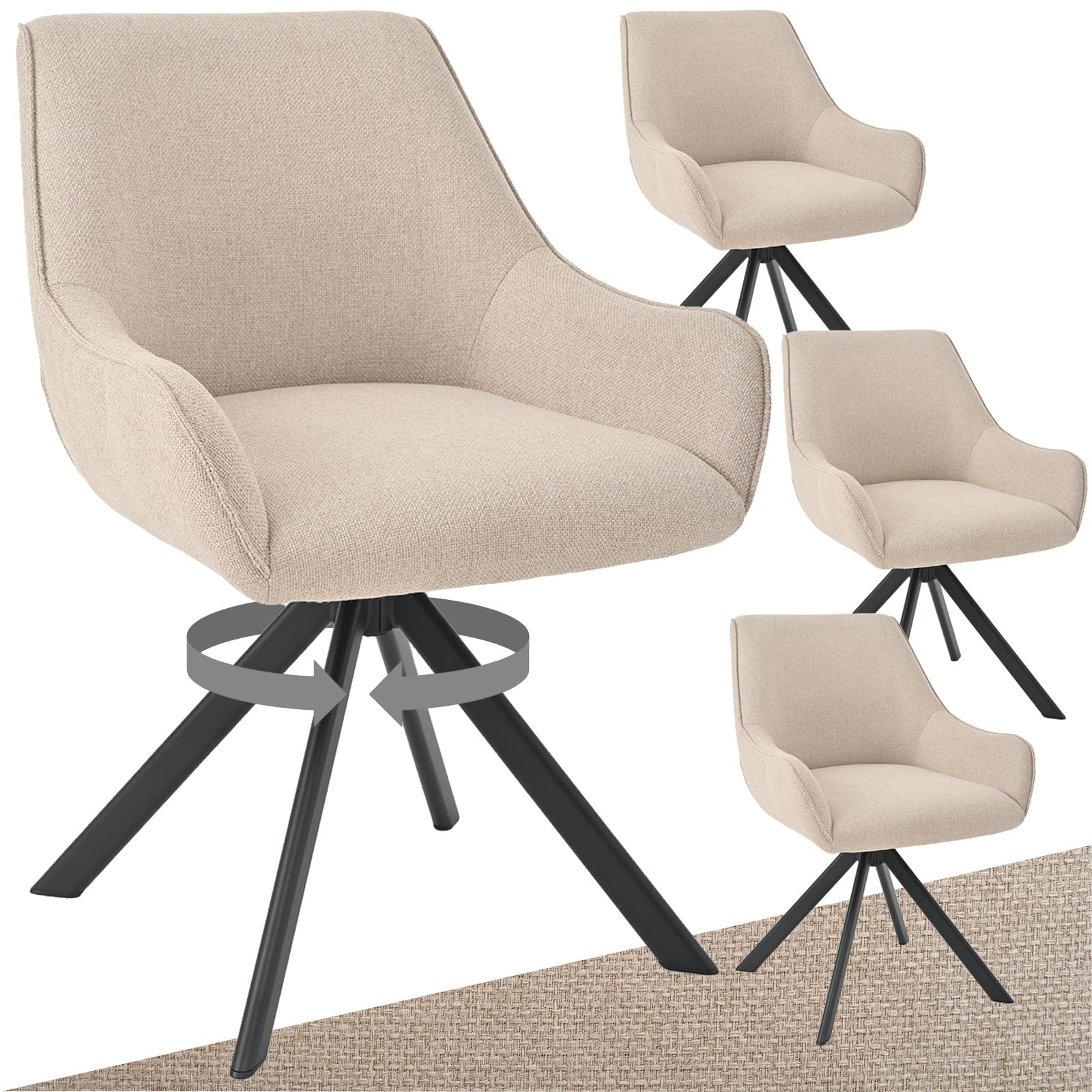 Esszimmerstühle Drehbar 4er Set mit Armlehne – 360°Drehbar Polsterstuhl Leinen Modern Drehstuhl Küchenstuhl mit Metallgestell und Rückenlehne für Esszimmer, Wohnzimmer, Büro, Beige 4 Leinen-beige 4er Angebot bei HelloDeals