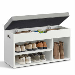 VASAGLE Schuhbank mit Sitzfläche, Sitzbank mit Stauraum, gepolstert, Fach unter Sitzkissen, Schuhregal Wohnzimmer, Flur, bis 136 kg belastbar, 30 x 80 x 44 cm, wolkenweiß-Taubengrau LHS030W01 80B cm Wolkenweiß Angebot bei HelloDeals