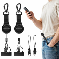 MoKo 2 Pack Anti-Diebstahl Handy Lanyard, Retraktierbares Telefonband mit Stahlseil, Karabiner und 360° Metallhalter, für Outdoor Wandern Klettern Angeln, Schwarz Angebot bei HelloDeals