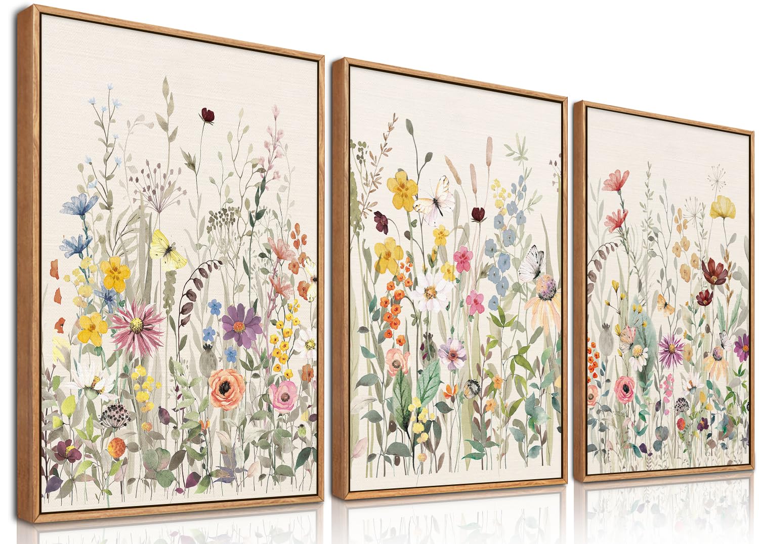 BINCUE Leinwand Wandkunst, Aquarell Blumen Wandbilder, Bunte Wildblumen Bilder, Wanddekoration, Botanische Deko für Wohnzimmer Schlafzimmer Zuhause, Rahmen, 30x40cm x3 30L x 40W cm Farbe D Angebot bei HelloDeals