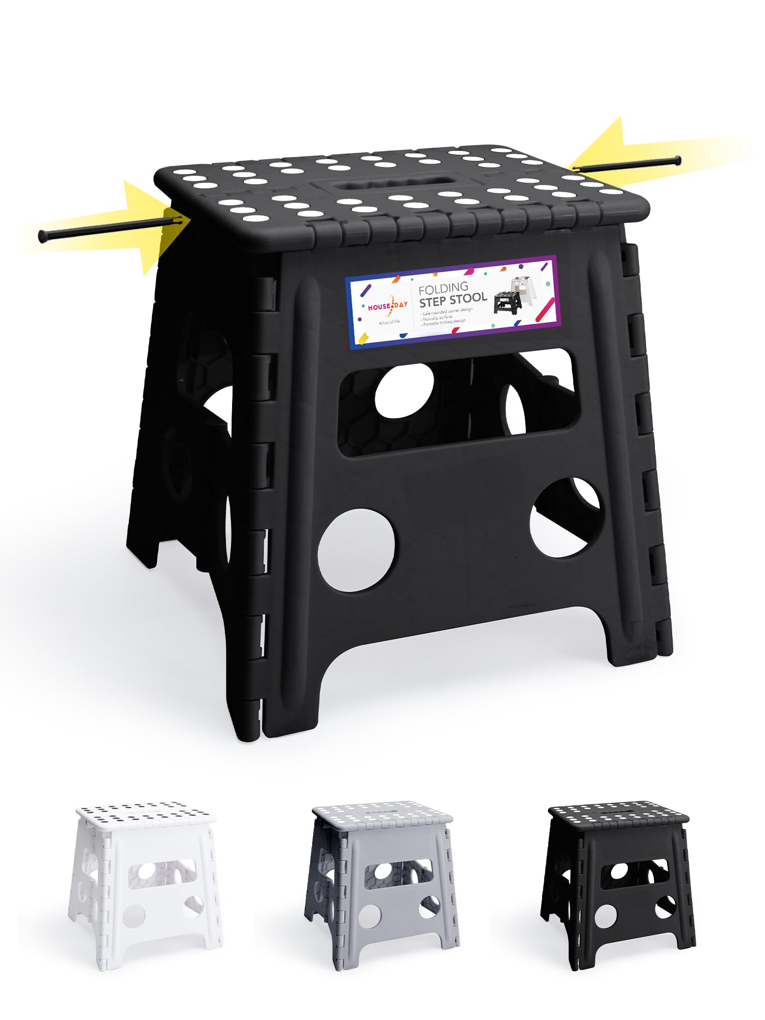 HOUSE DAY 33cm Tritthocker Klappbar - Schwarz Faltbarer Hocker Tritthocker Tragbarer Klapphocker Faltbar Tritt Klappbar Falthocker Faltbar Klappstuhl Fußhocker falthocker bis 136kg für Erwachsenen Schwarz 33 cm Angebot bei HelloDeals