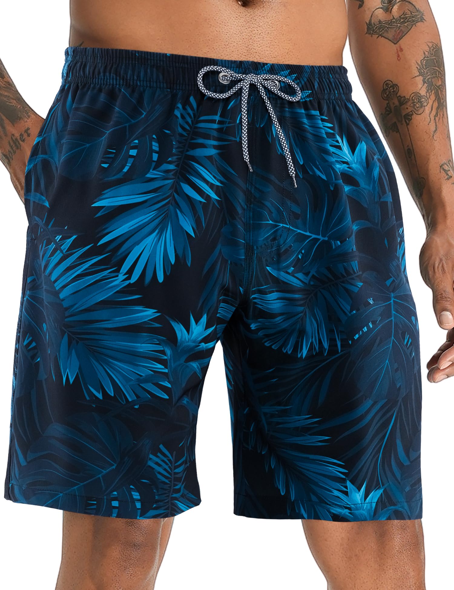 APTRO Herren Badehose Lang Badeshorts Schnelltrocknend Boardshorts Freizeit Short mit Innenslip XXL Blätter Dunkelblau Mk288 Angebot bei HelloDeals