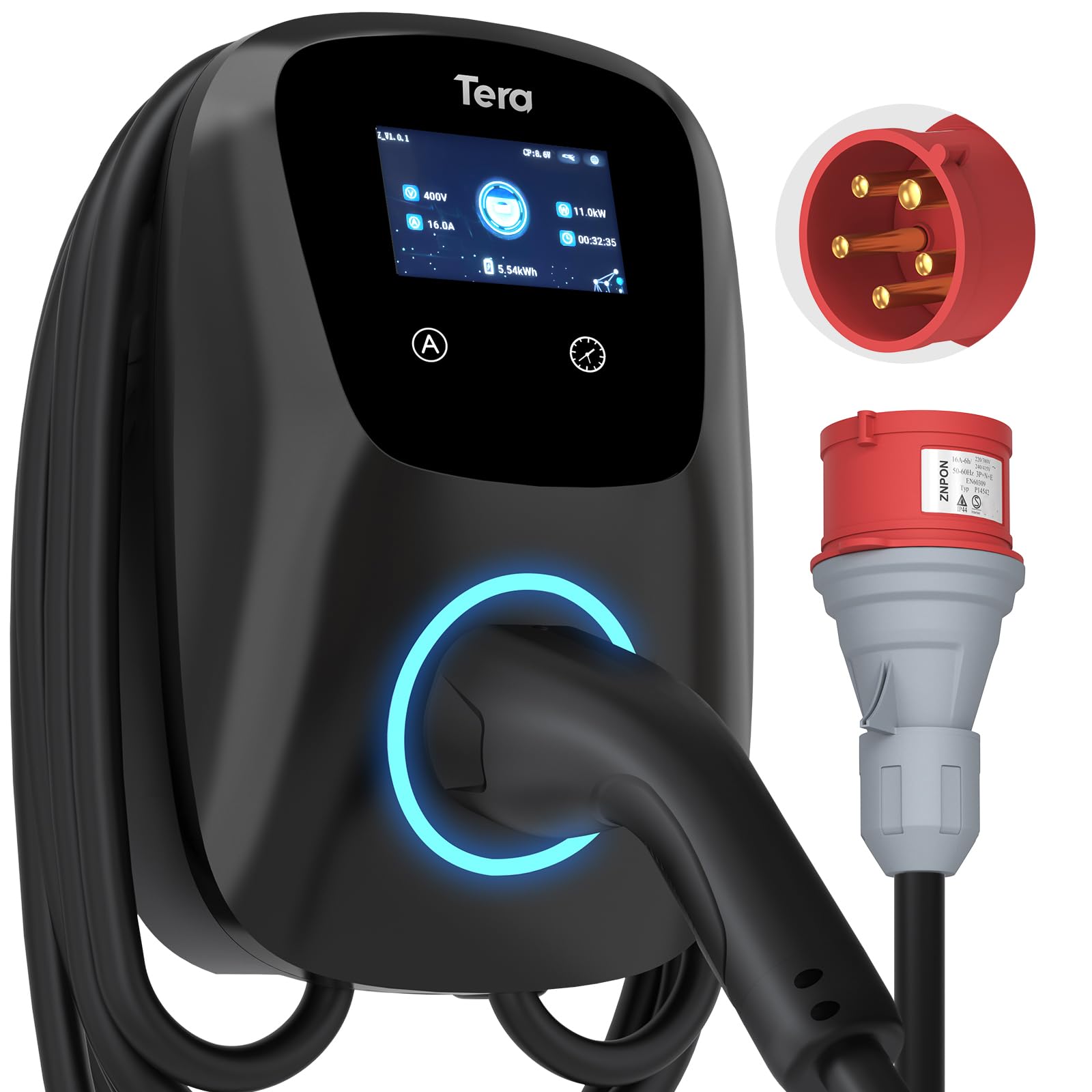 Tera Smart EV Ladegerät Typ 2 Wallbox mit APP 11kW 16A 400V CE&TÜV mit Wlan & Bluetooth 7m Ladekabel mit Ladegerätehalter Heim Wallbox CEE 3-Phasen Stecker für EVs & PHEV W01 Schwarz 11 kW - Tipo 2 (CEE 16A) Schwarz Angebot bei HelloDeals