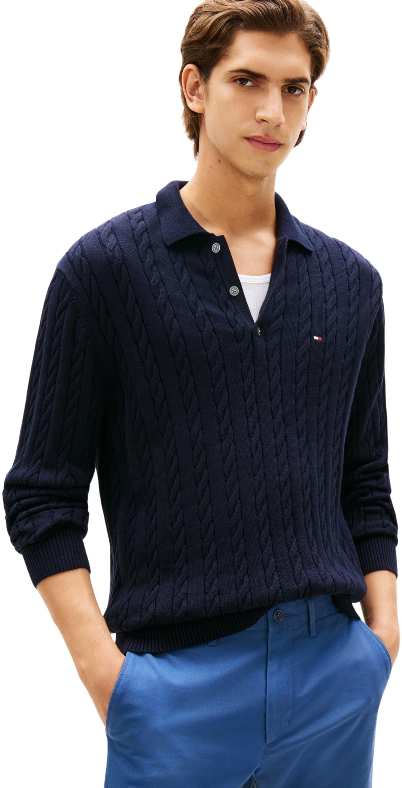 Tommy Hilfiger Herren Classic Cotton Cable Ls Polo Mw0mw41955 Pullover XS Blue (Desert Sky) Angebot bei HelloDeals