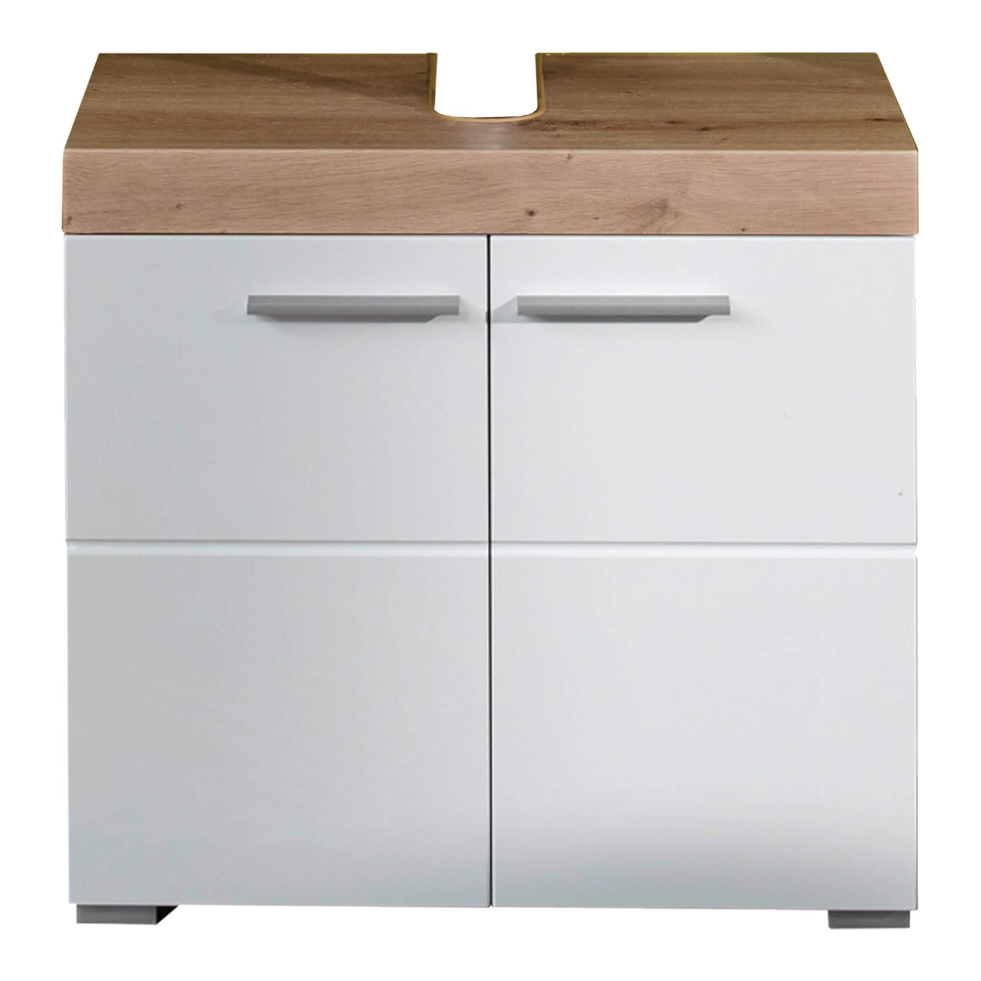 trendteam smart living - Amanda - Waschbeckenunterschrank - Weiß/Weiß Hochglanz Asteiche - 1 Einlegeboden - (BxHxT) 60 x 56 x 34 cm - Kratzfest Weiß/Asteiche WBU 60 cm Angebot bei HelloDeals