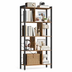 VASAGLE Regal, Bücherregal, Büroregal mit 5 Ebenen, Standregal, Aufbewahrungsregal, groß, Metallgestell, vintagebraun-tintenschwarz LBC12BX Vintage Brown Black Angebot bei HelloDeals
