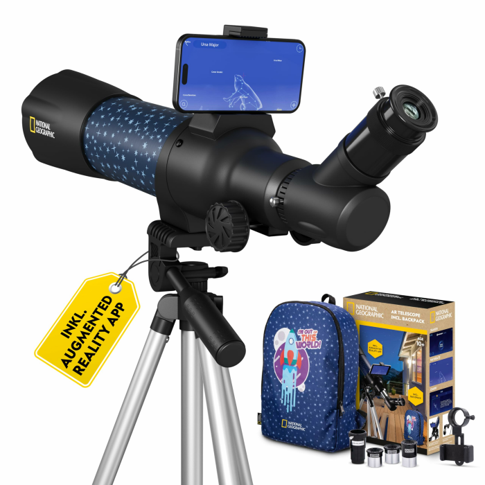 National Geographic smartes AR Kinderteleskop mit Stativ, Rucksack, Smartphonehalterung und Augmented-Reality-App Angebot bei HelloDeals