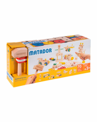 Matador Kinder Baukasten ab 3 Jahren 70-tlg. - Spannendes Holz Konstruktionsspielzeug zur Schulung von Kreativität und Feinmotorik, Bauspielzeug mit Stäbchen, Klötzen, Hammer & Zange Holzfarben, Bunt 70 Angebot bei HelloDeals