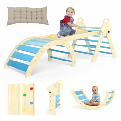 7-in-1 Montessori Kletterdreieck mit Kissen – Holz Kletterspielzeug für Kleinkinder 1-3 Jahre – Indoor Kletterbogen mit Rutsche, Leiter & Spielbogen (Blue) Angebot bei HelloDeals