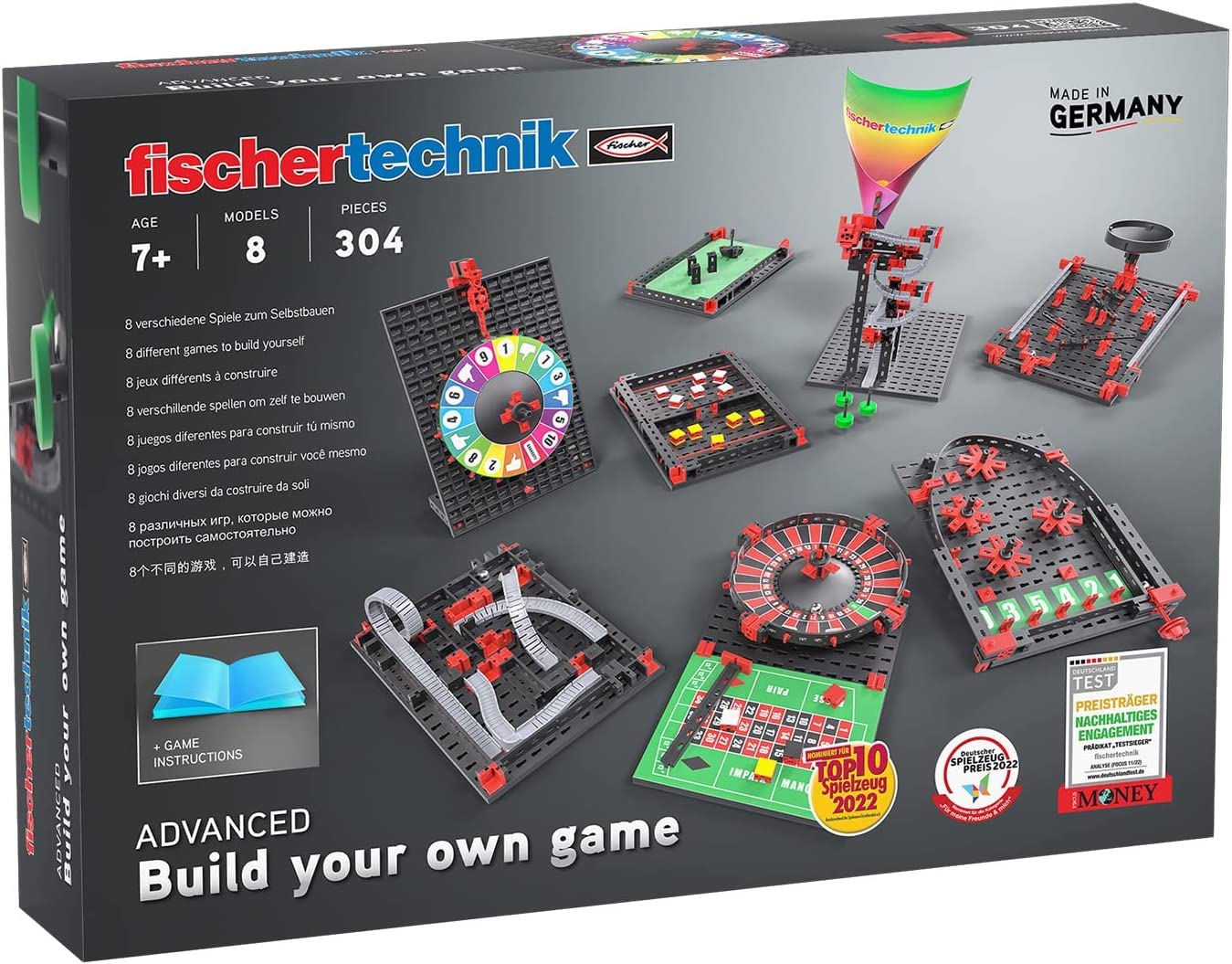 fischertechnik 564067 ADVANCED Build your own game – Baukasten für Kinder ab 7 Jahren, Konstruktionsspielzeug, Spielesammlung mit Roulette, Glücksrad & Labyrinth, Schwarz Angebot bei HelloDeals