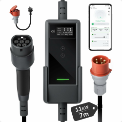 dé Mobile Wallbox 11kW mit APP [7 m | 3-phasig | 6–16 A], Ladekabel e Auto CEE-16A 400V auf Typ 2 mit Einstellbarer Ladeleistung, EV-Charger für ID.3/4/5/7, IX1, Model 3/Y und andere BEV/PHEV CEE 11kW 7m Angebot bei HelloDeals