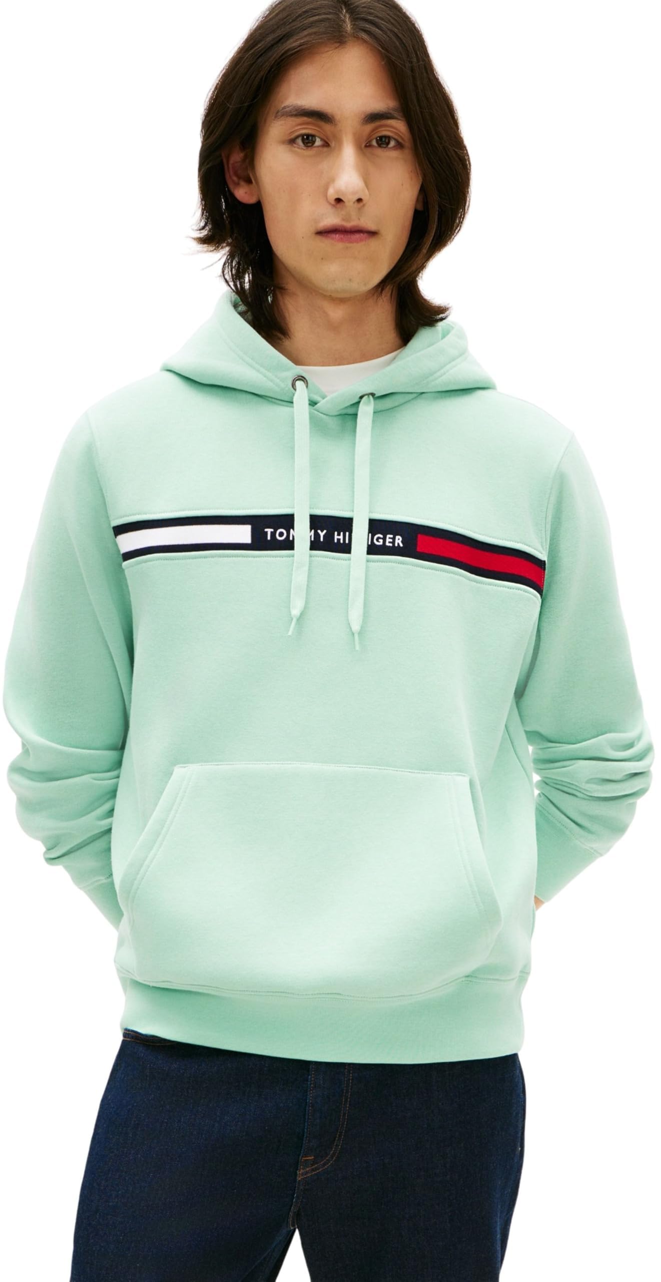 Tommy Hilfiger Herren Hoodie Chest Insert mit Bauchtasche S Green (Crushed Mint) Angebot bei HelloDeals