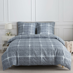 Grau Bettwäsche 200x220 3teilig Bettbezug - Kariert Bettwäsche-Set 200 x 220 cm und 2 Kissenbezüge 80x80cm mit Reißverschluss, Abstrakt Geometrisch Muster für Doppelbett Bettdeckenbezug Grau Weiß Karo 200 x 220 cm Angebot bei HelloDeals