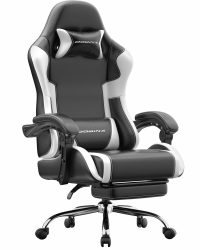 Dowinx Gaming Stuhl Bürostuhl Massage Gaming Sessel mit höhenverstellbaren Linkage-Armlehnen, ergonomischer Gamer Stuhl mit Fußstütze, gepolstert Gaming Chair 150° neigbar bis 180 kg, Weiß Weiß Verstellbar Angebot bei HelloDeals