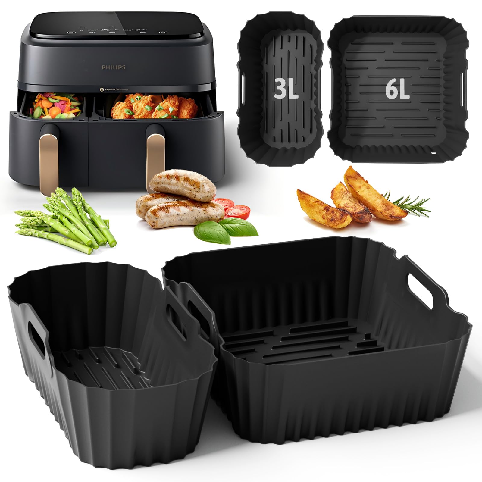 Silikonform Heißluftfritteuse Zubehör für Philips Dual Basket Airfryer 3000-5000 serie 9L(6L/3L), Airfryer Silikonform Zubehör für Cookwise Dual Zone 9L(3L/6L) Silikonform für 9l Dual Basket Angebot bei HelloDeals