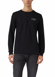 s.Oliver Herren Geripptes Henley-Shirt mit Label-Patch T-Shirt Langarm 3XL 9999_schwarz Angebot bei HelloDeals