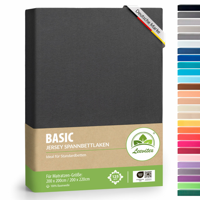 leevitex Jersey Spannbettlaken 200x220 cm – 100% Baumwolle, Steghöhe 40 cm, Spannbetttuch für Boxspringbett & Wasserbett, Oeko-TEX Standard 100, Anthrazit Standard | Boxspring | 200 x 220 cm Anthrazit Grau Angebot bei HelloDeals